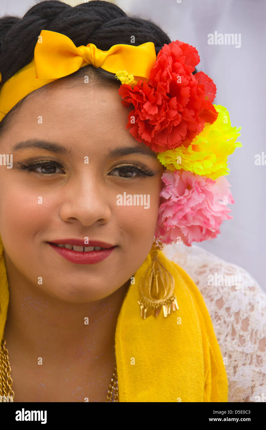 Girl in traditional Mexican costume at Carnival, Veracruz, Mexico Stock