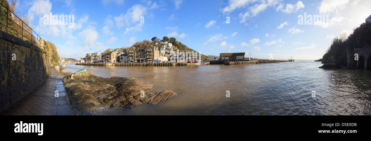 A panoramic of East Looe in Cornwall captured from the South West Coast Path on the opposite bank of the river. Stock Photo