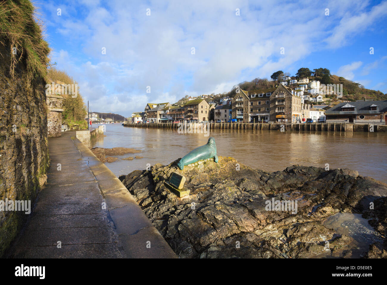 East Looe in Cornwall captured from the South West Coast Path on the opposite bank of the river. Stock Photo