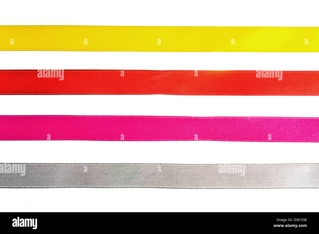Red, yellow, orange, blue shiny gradient curling ribbons for design