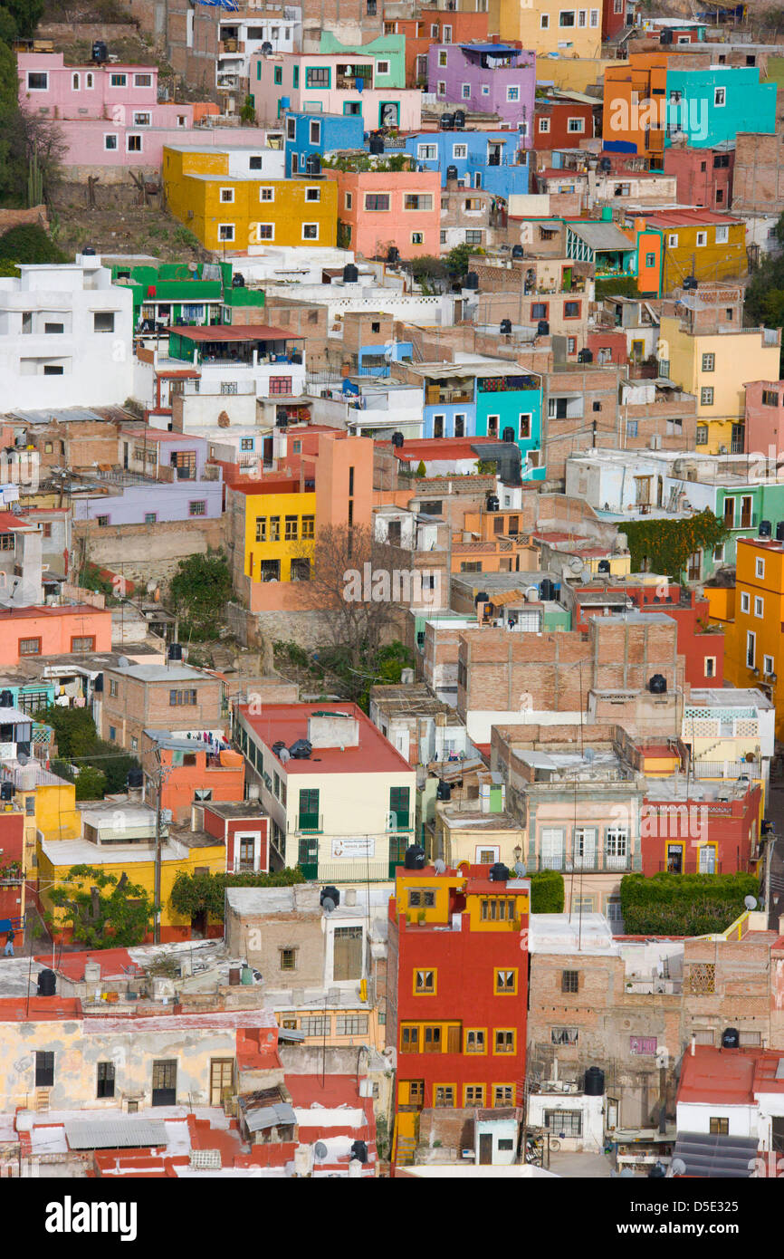 Aerrial view of colonial houses, Guanajuato, Mexico Stock Photo