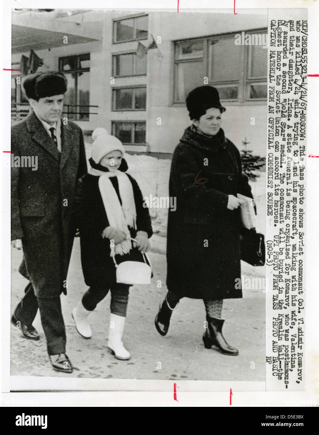 Vladimir Mikhaylovich Komarov (1927-1967), his wife Valentina Komarov, and their daughter Irina Stock Photo