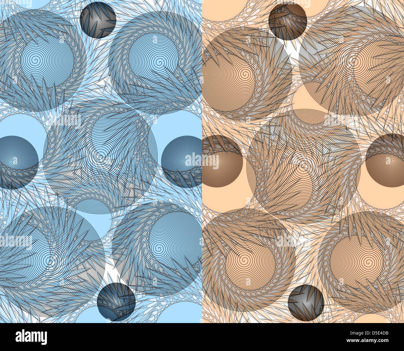 Graceful colourful modern abstract design in  two picture format  using geometric motifs superimposed over floral  pale blue and orange . Stock Photo