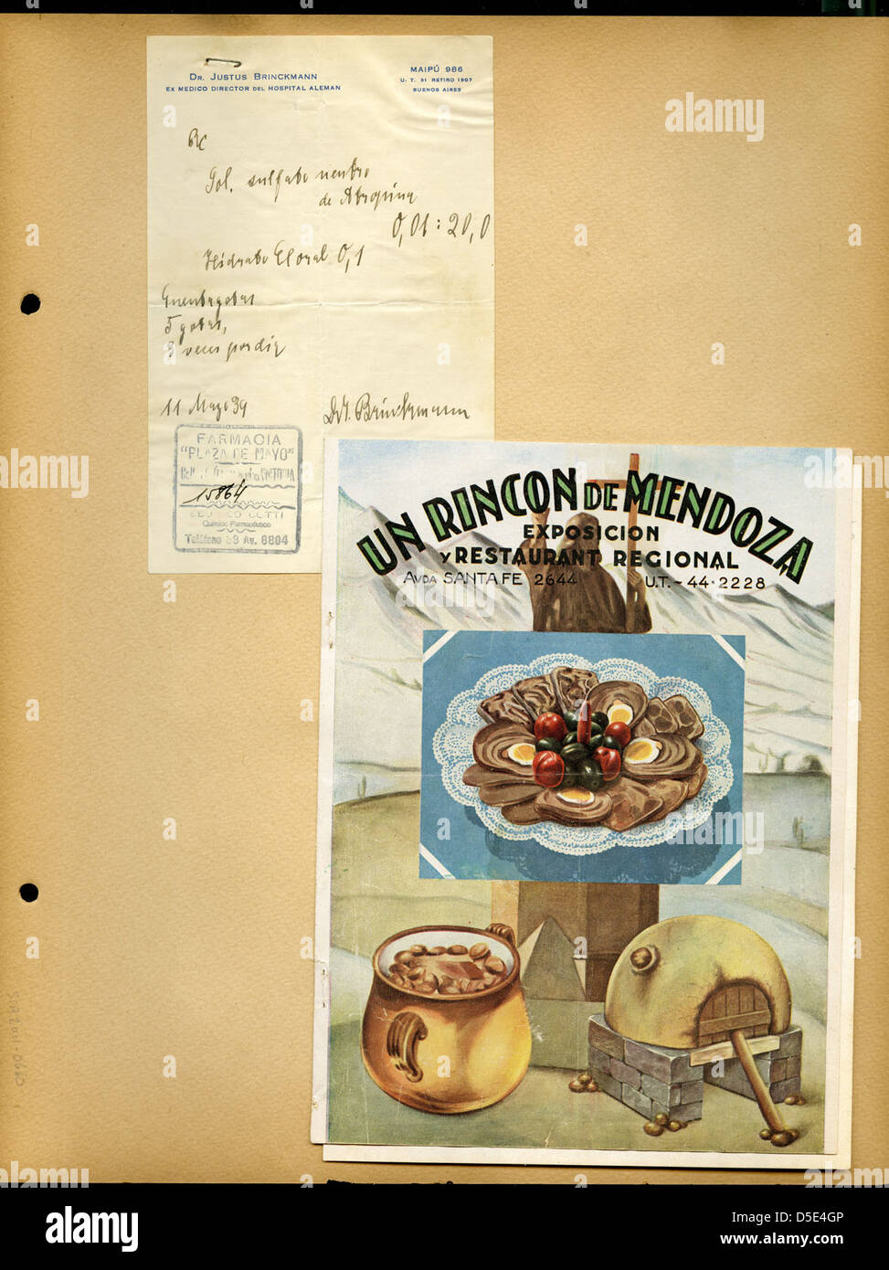 Un Rincon de Mendoza menu cover Stock Photo