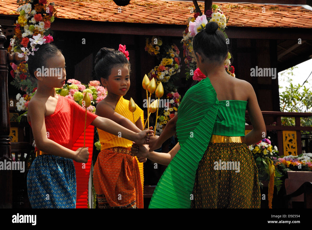 Children in traditional Thai costume worn at the Lop Buri festival in Lop buri.Thailand taken on 15/02/2012 Stock Photo