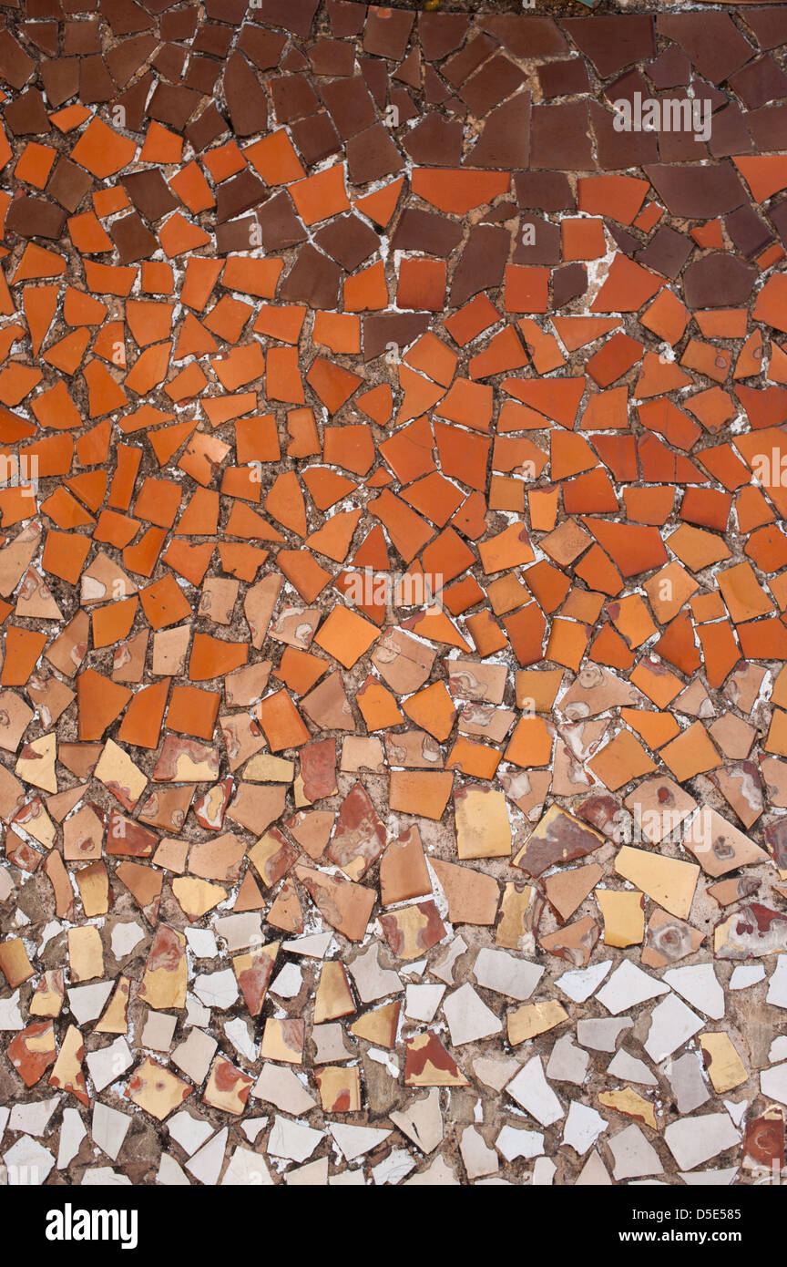 Coloured glass mosaic found on Casa Batllo - a house redesigned in 1904 by Antoni Gaudi Stock Photo
