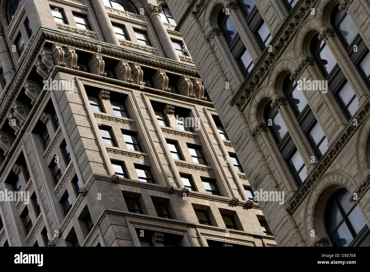 An external view of an old New York high rise brownstone building block Stock Photo