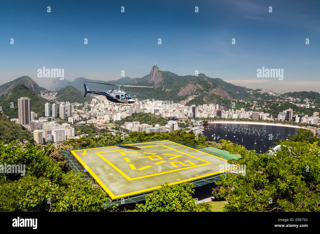 View of Heliport and Botafogo bay - Rio de Janeiro. Helipad in the foreground. Stock Photo