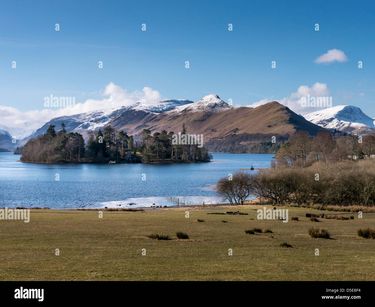 Derwent Isle with sits in an idyllic location at the Northern end of Derwent Water in the English Lake District. Stock Photo