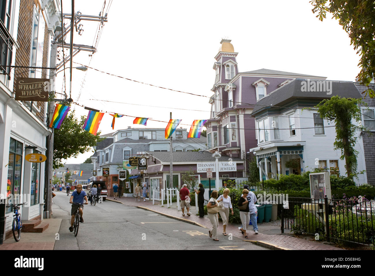 A street view in Provincetown showing the shops and houses Stock Photo