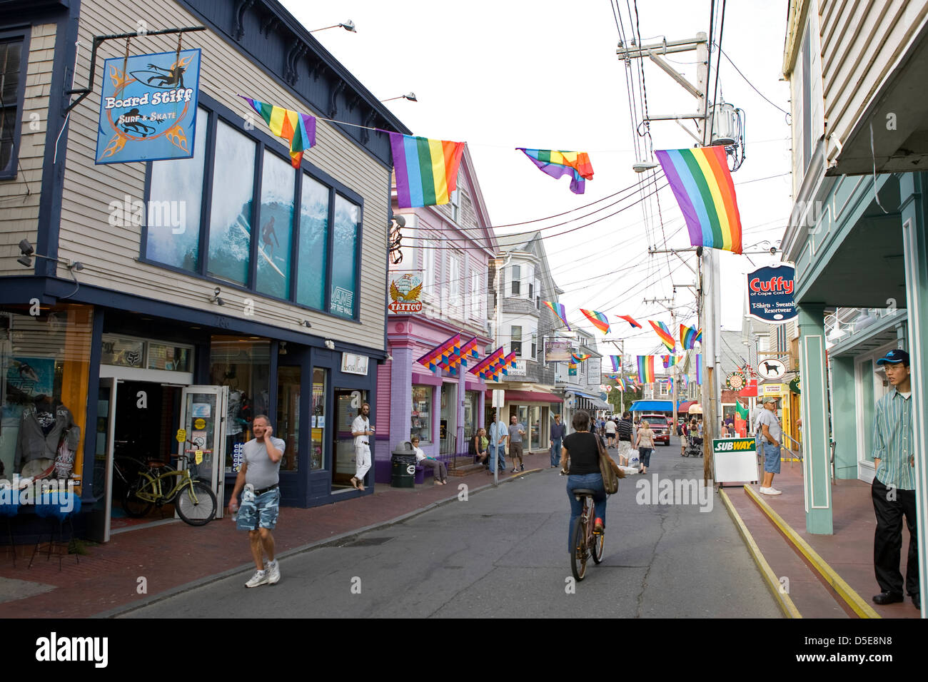 A street view in Provincetown showing the shops and houses Stock Photo