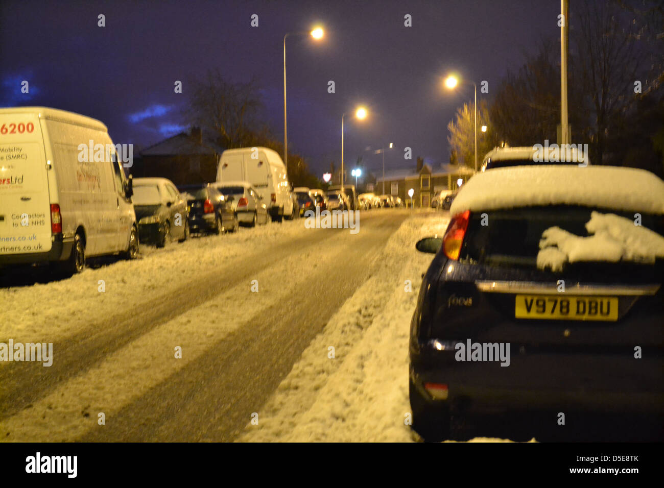 Winter street scene in Blackburn Stock Photo