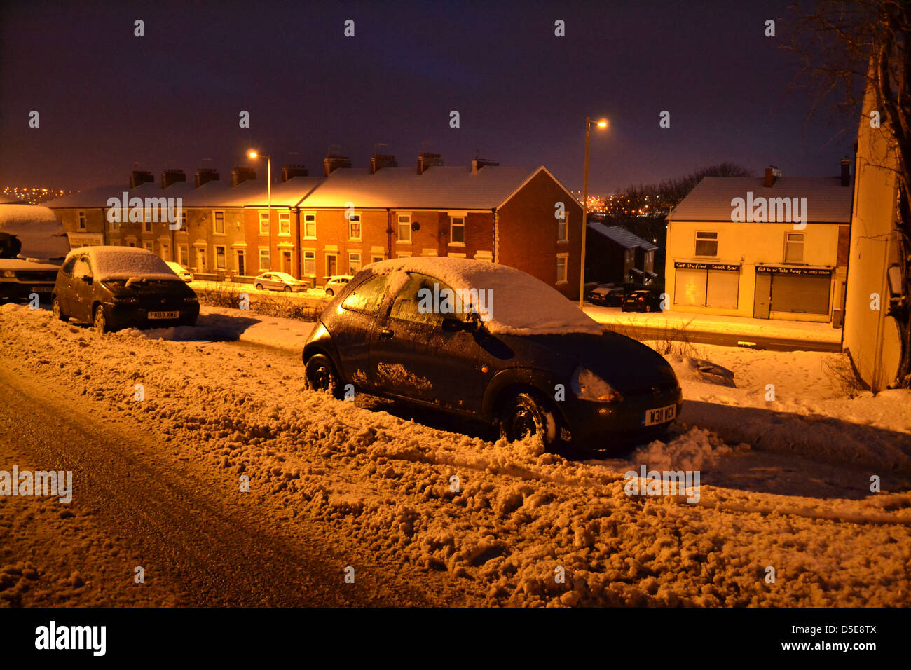 Winter street scene in Blackburn Stock Photo