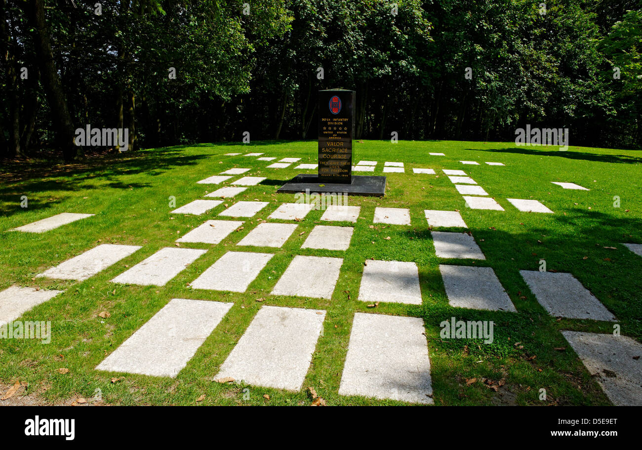 Memorial to the 30th US Infantry Division near La Petite Chapelle, Hill 314, Mortain, Normandy, France Stock Photo