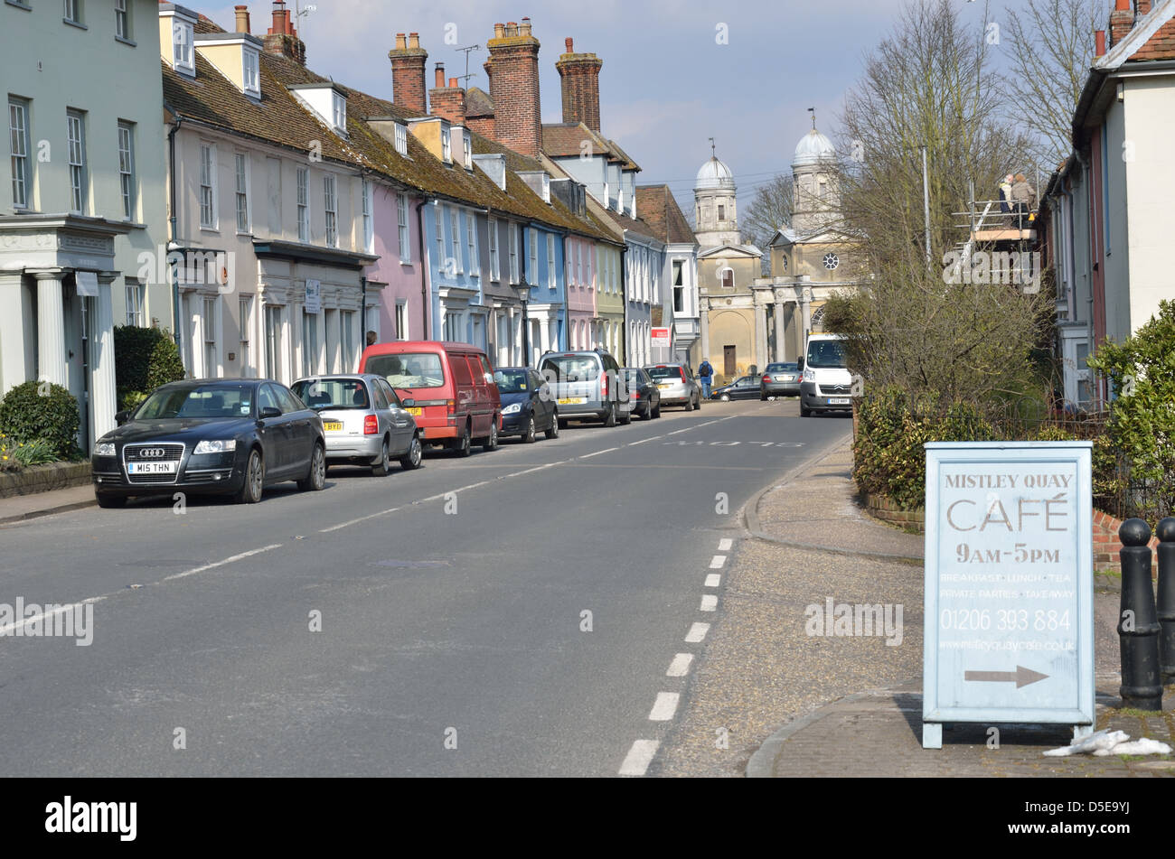 Mistley High street and cafe sign Stock Photo - Alamy