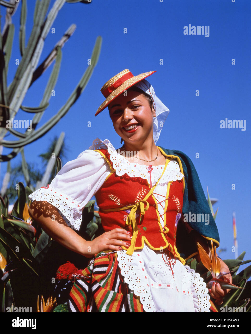 Young woman wearing Canarian dress, Plaza Constitucion, La Orotava,  Tenerife, Canary Islands, Spain Stock Photo - Alamy