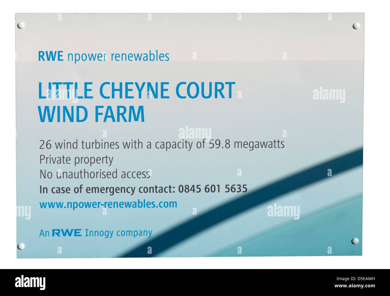 NPower Little Cheyne Court Wind Farm Sign East Sussex UK Stock Photo