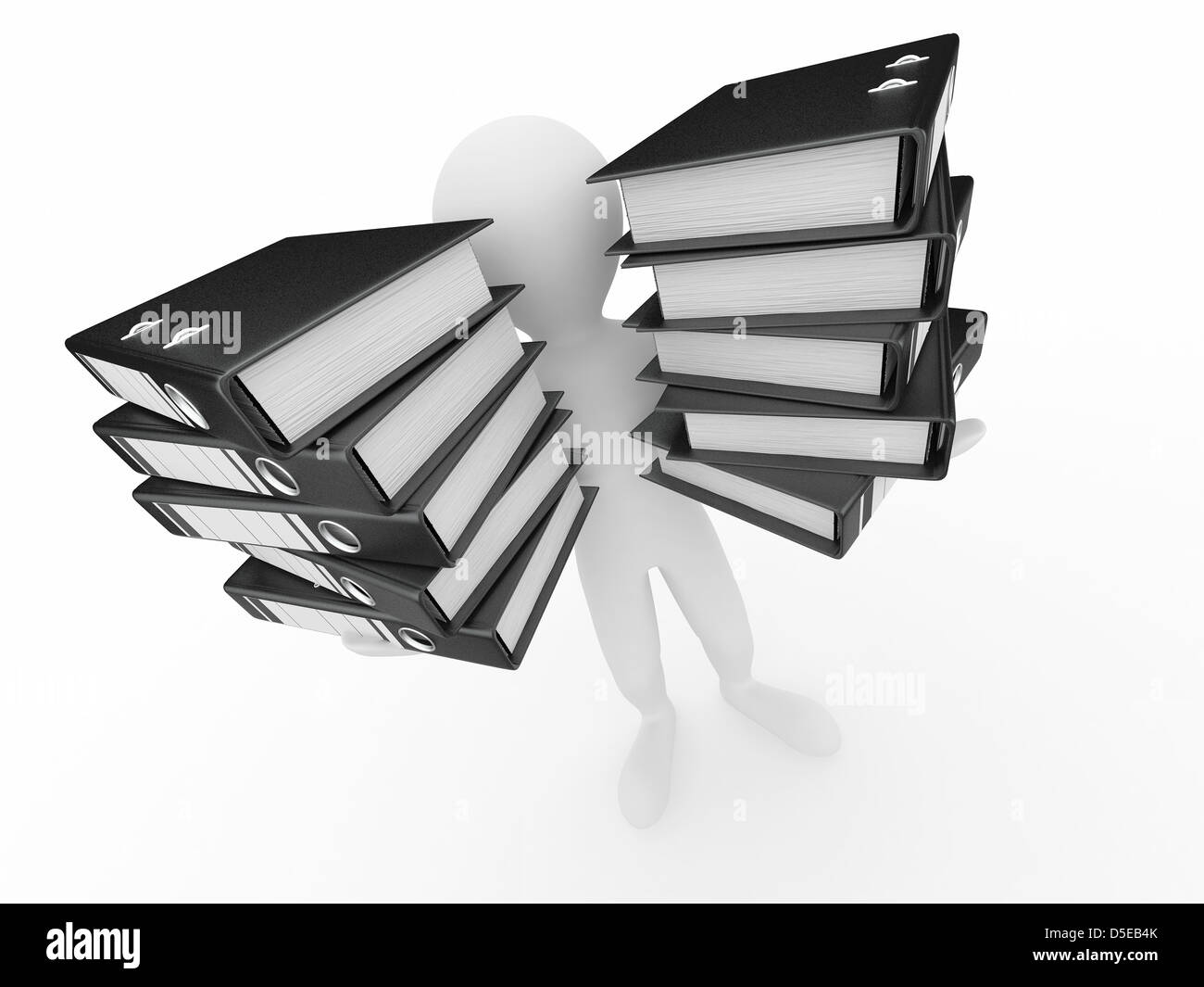 Men with folders on white isolated background. 3d Stock Photo