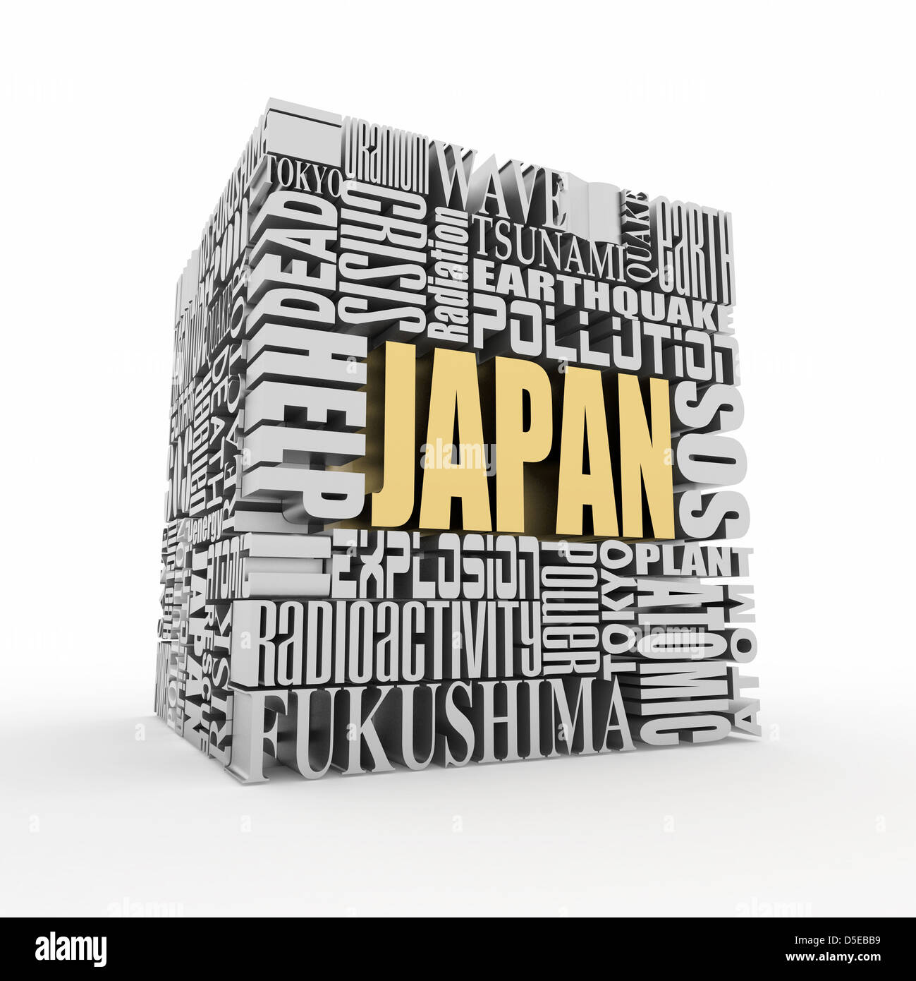 Tragedy in Japan. Words on white isolated background. 3d Stock Photo