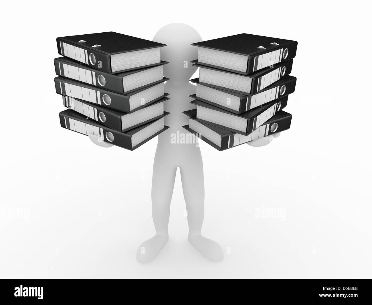 Men with folders on white isolated background. 3d Stock Photo