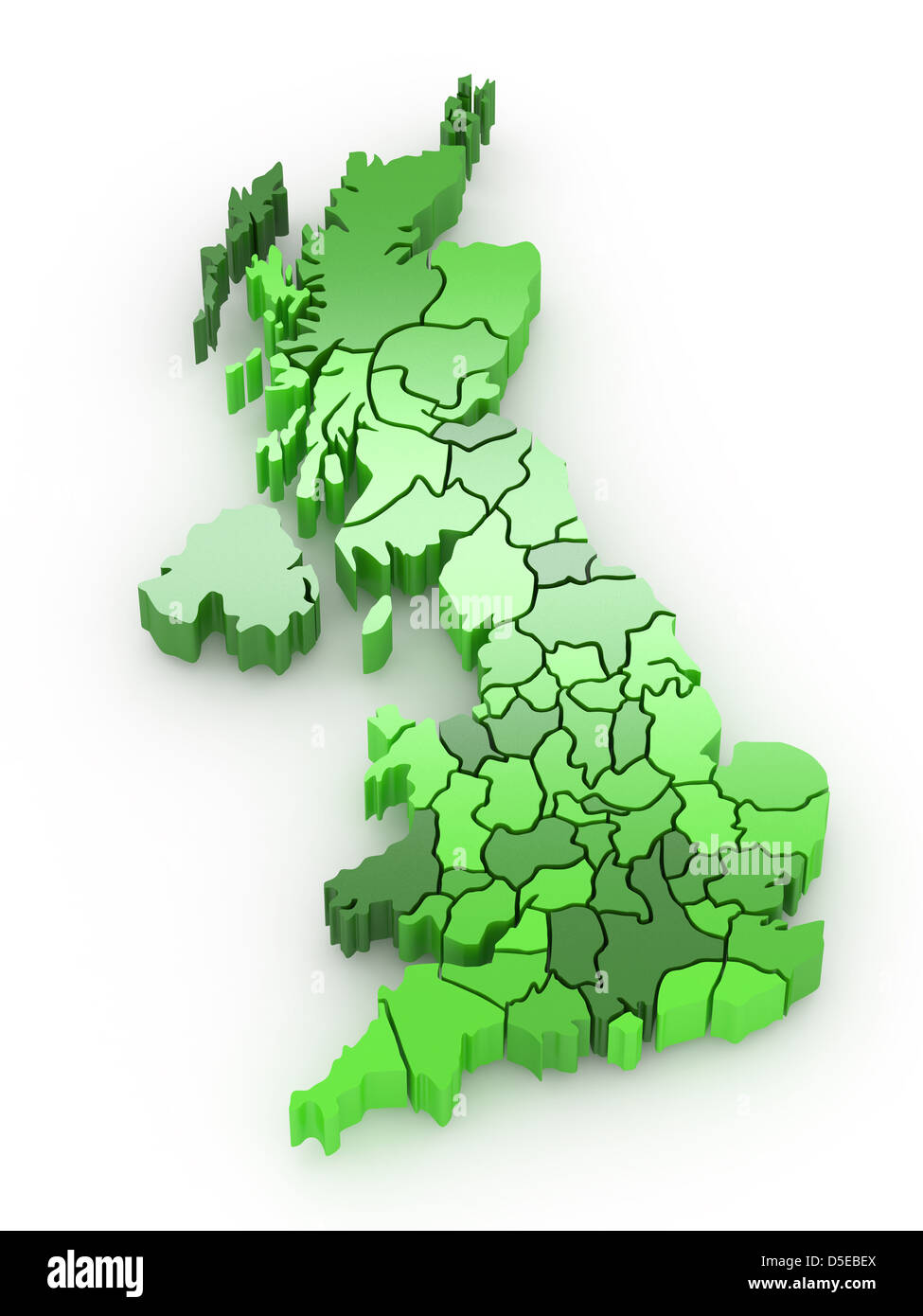 Three-dimensional map of Great Britain on white isolated background. 3d Stock Photo