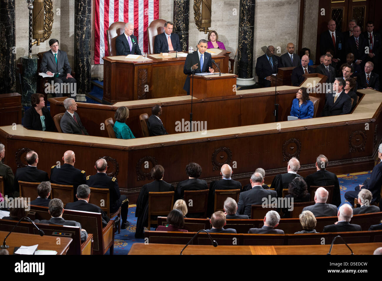 U.S. President Barack Obama delivers the State of the Union address to a joint session of Congress at the Capitol in Washington. Stock Photo