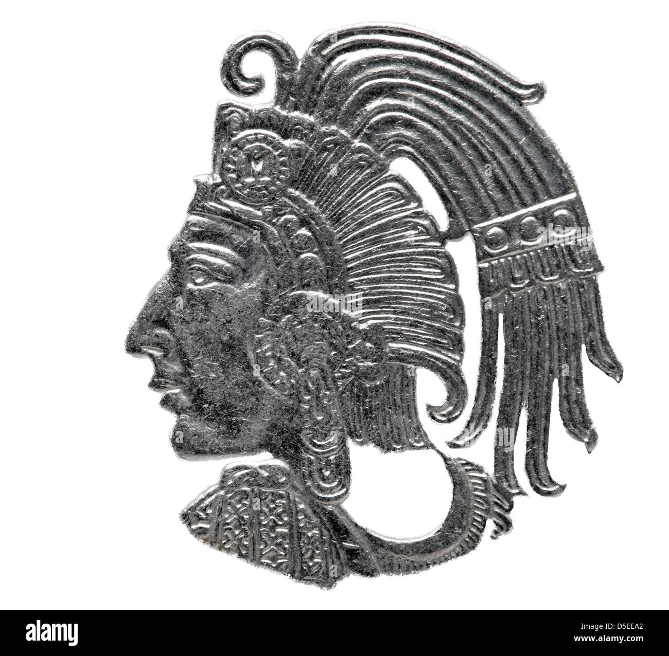 Indian head from 50 centavos coin, Mexico, 1979, on white background ...