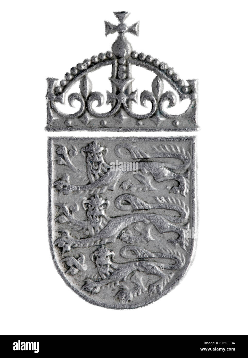 English shield from 1 Shilling coin, UK, 1955, on white background Stock Photo