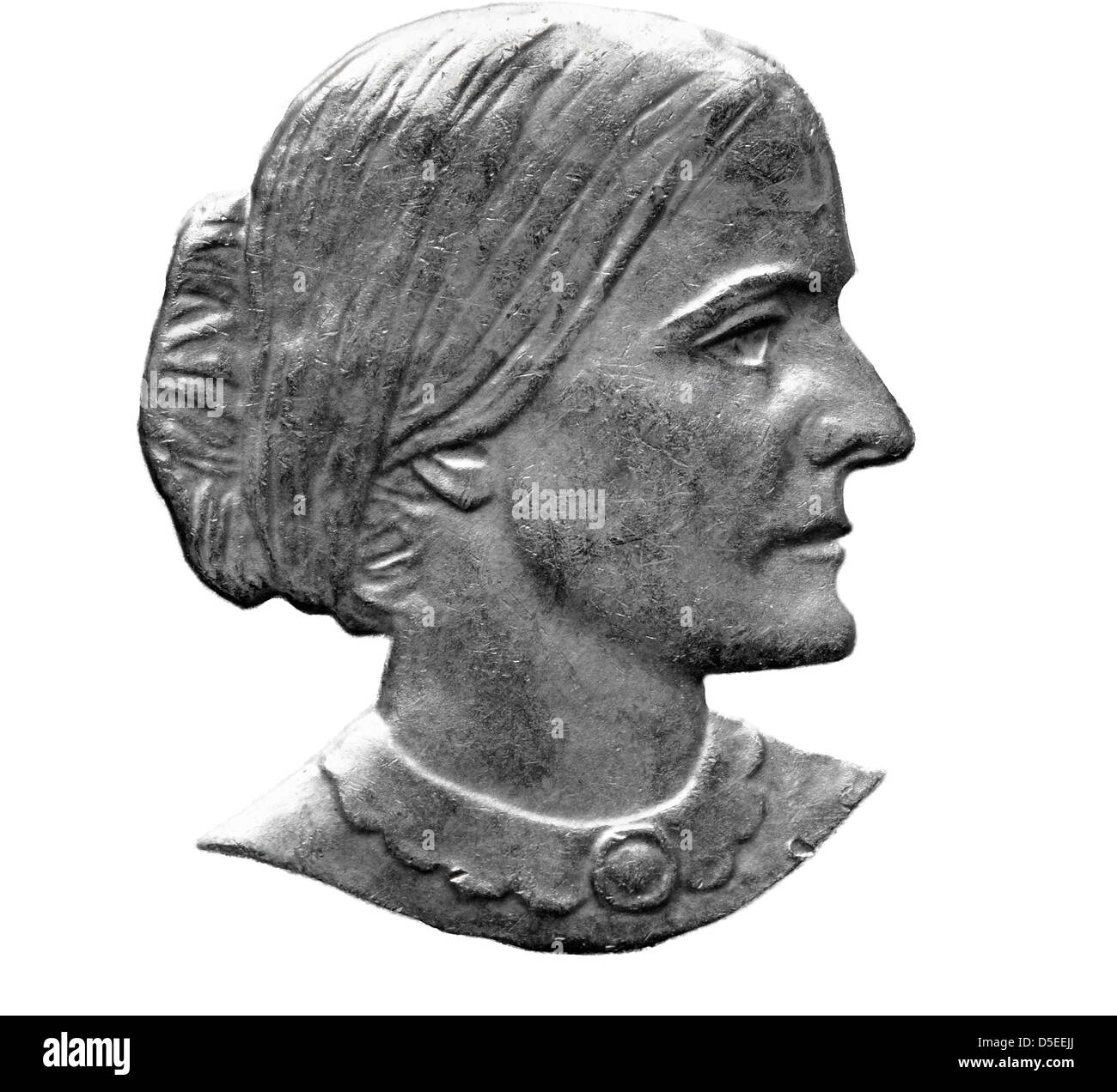 Portrait of Susan B. Anthony from 1 Dollar coin, USA, 1980, on white background Stock Photo
