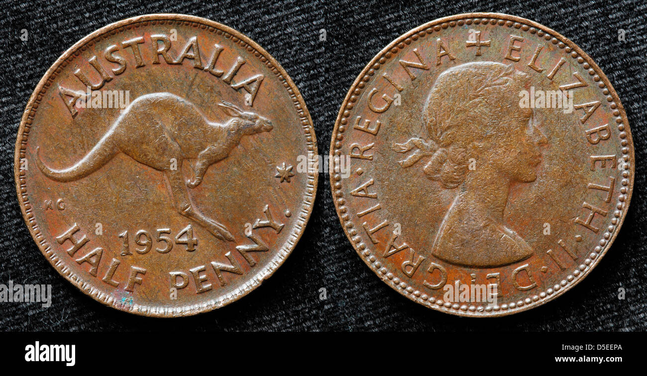 Half penny coin, Kangaroo, Australia, 1954 Stock Photo