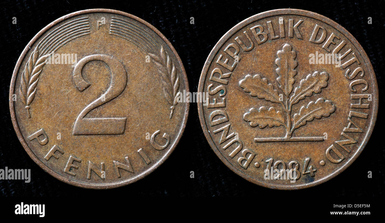 2 Pfennig coin, West Germany, 1984 Stock Photo