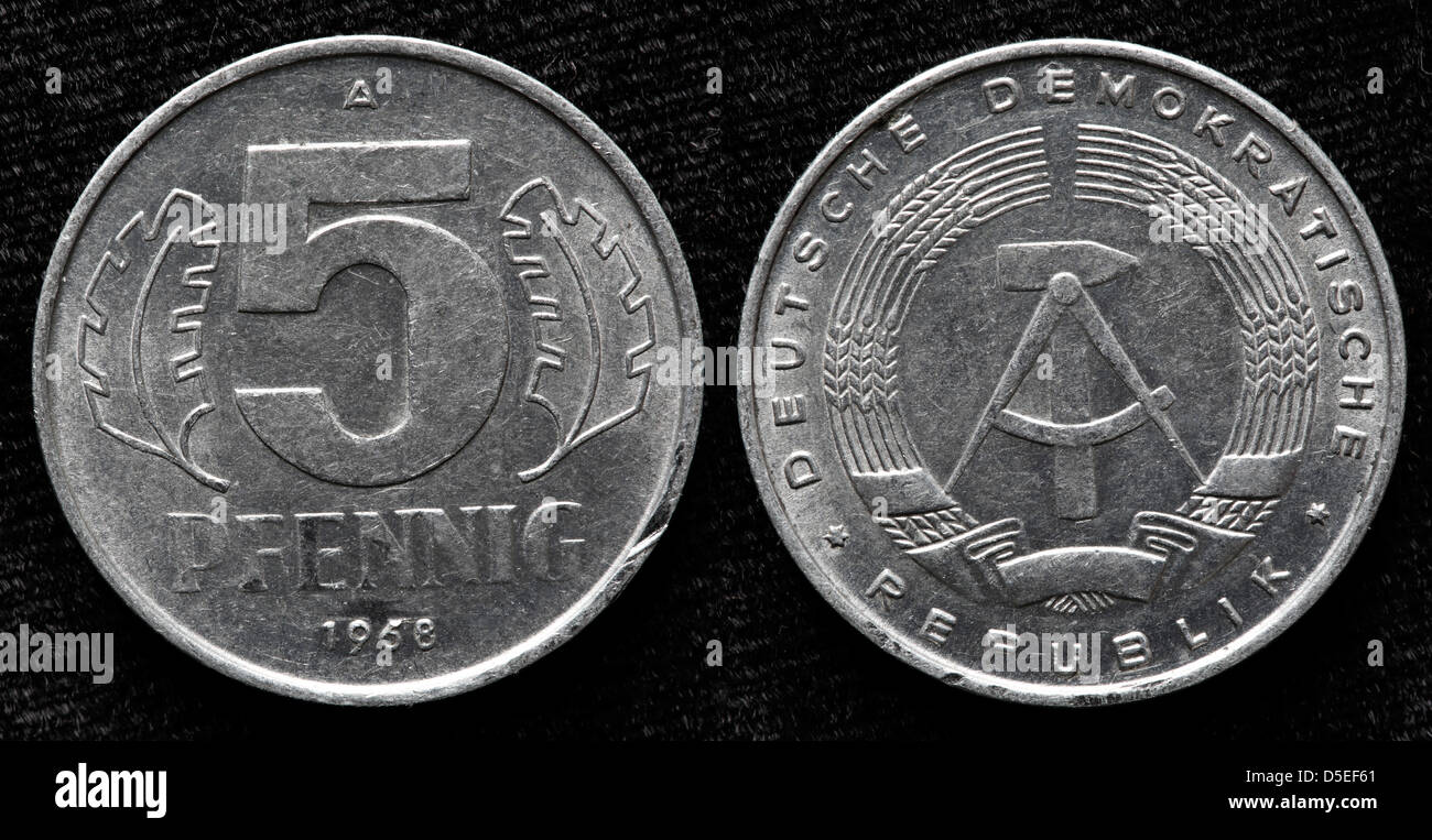 5 Pfennig coin, East Germany, 1968 Stock Photo