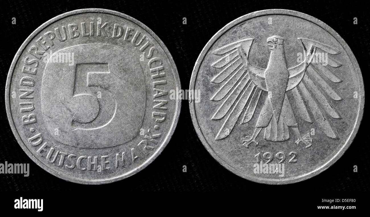 5 Mark coin, West Germany, 1992 Stock Photo