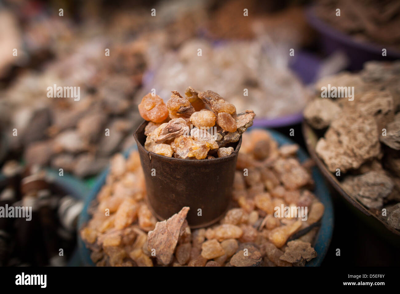 Various traditional medicines, including Myrrh, in Timber Market, Accra, Ghana. Stock Photo