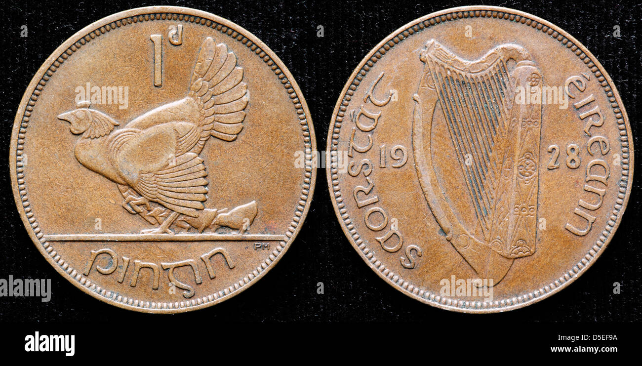 LAST YEAR ISSUED Hen And Chickens 1968 Irish One Penny Coin Ireland Harp
