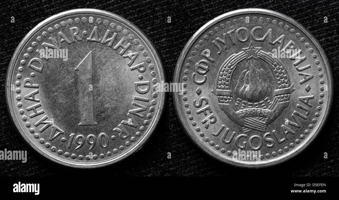 1 Dinar coin, Yugoslavia, 1990 Stock Photo