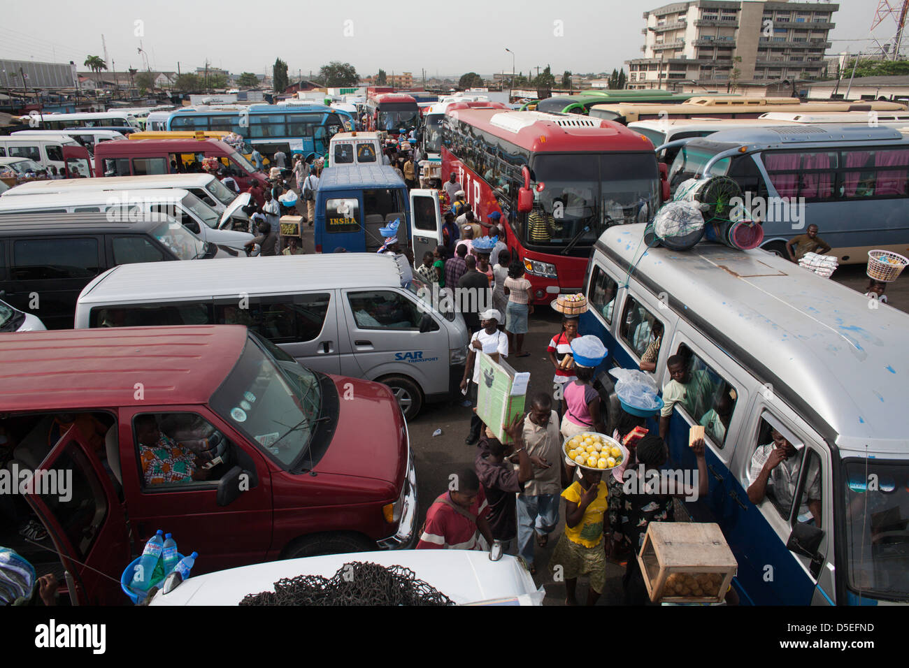 The New Plan bus station in Accra, Ghana. Stock Photo
