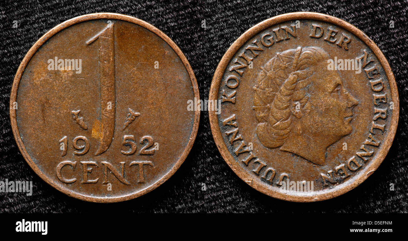 1 cent coin, Queen Juliana, Netherlands, 1952 Stock Photo