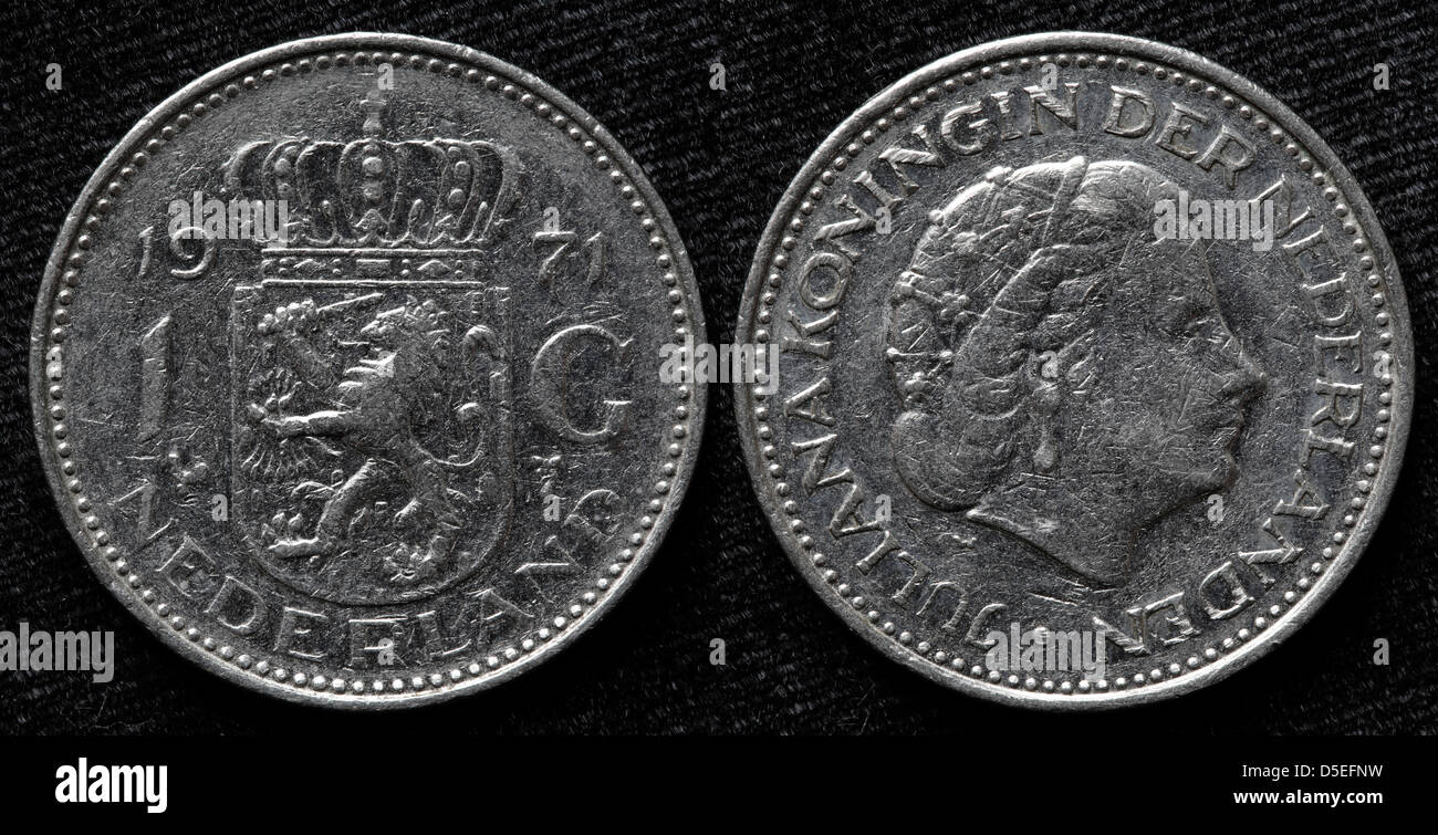 1 Gulden coin, Queen Juliana, Netherlands, 1971 Stock Photo