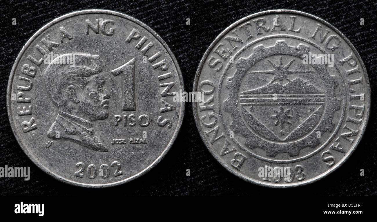 1 Piso coin, Jose Rizal, Philippines, 2002 Stock Photo
