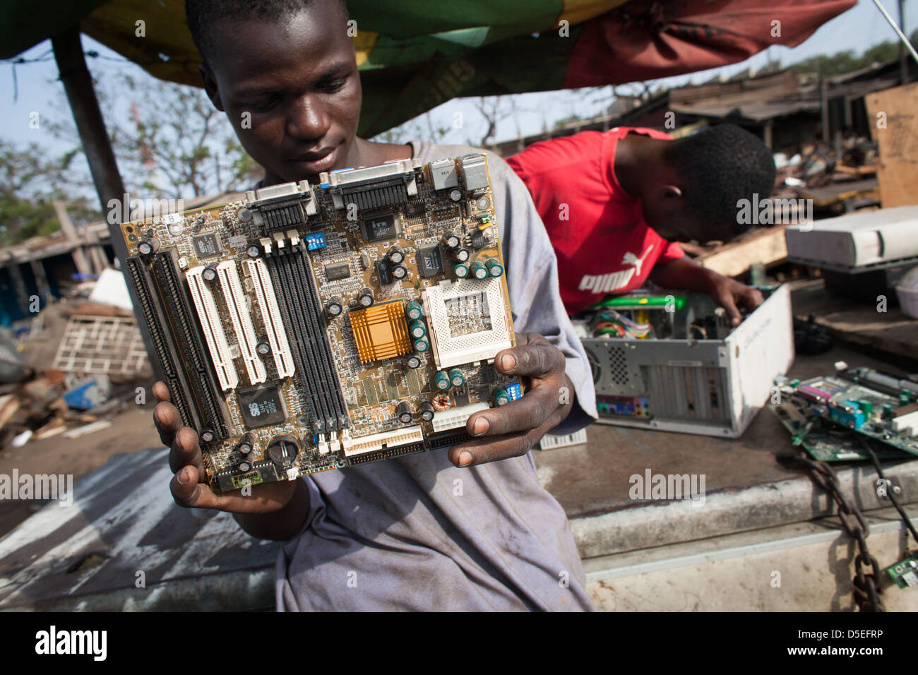 Electronic waste in Agbogbloshie dump, Accra, Ghana. Stock Photo