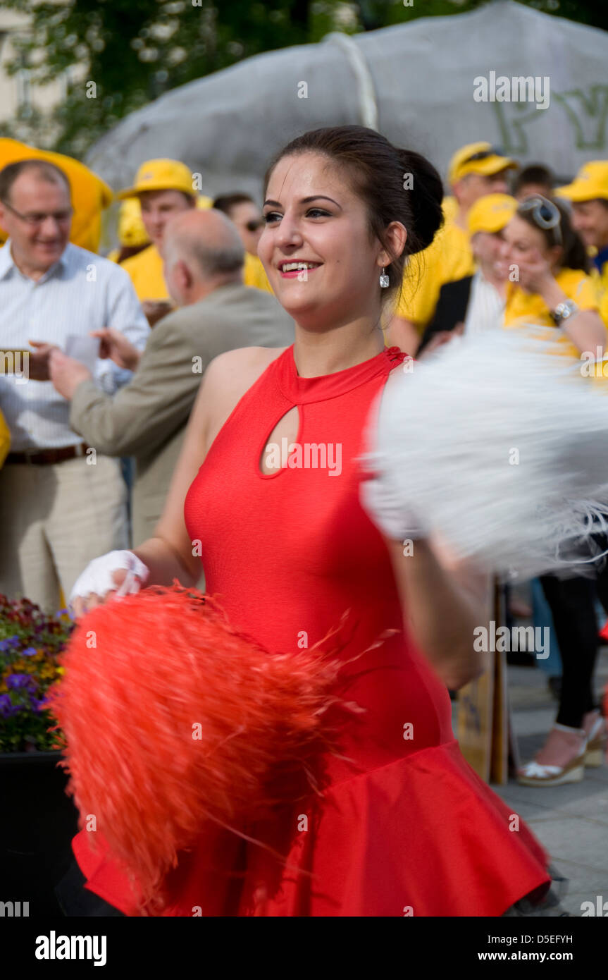 Cheer leaders supported marching band hires stock photography and