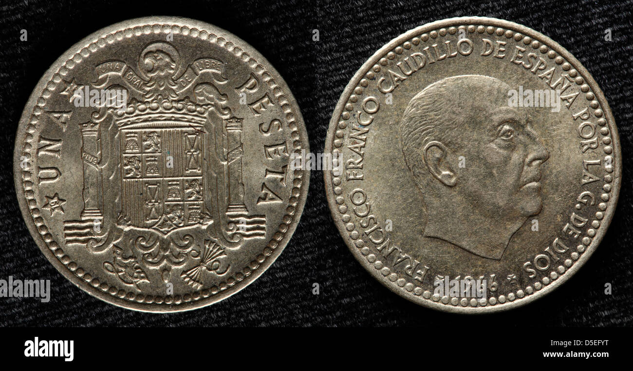 1 Peseta coin, Francisco Franco, Spain, 1966 Stock Photo