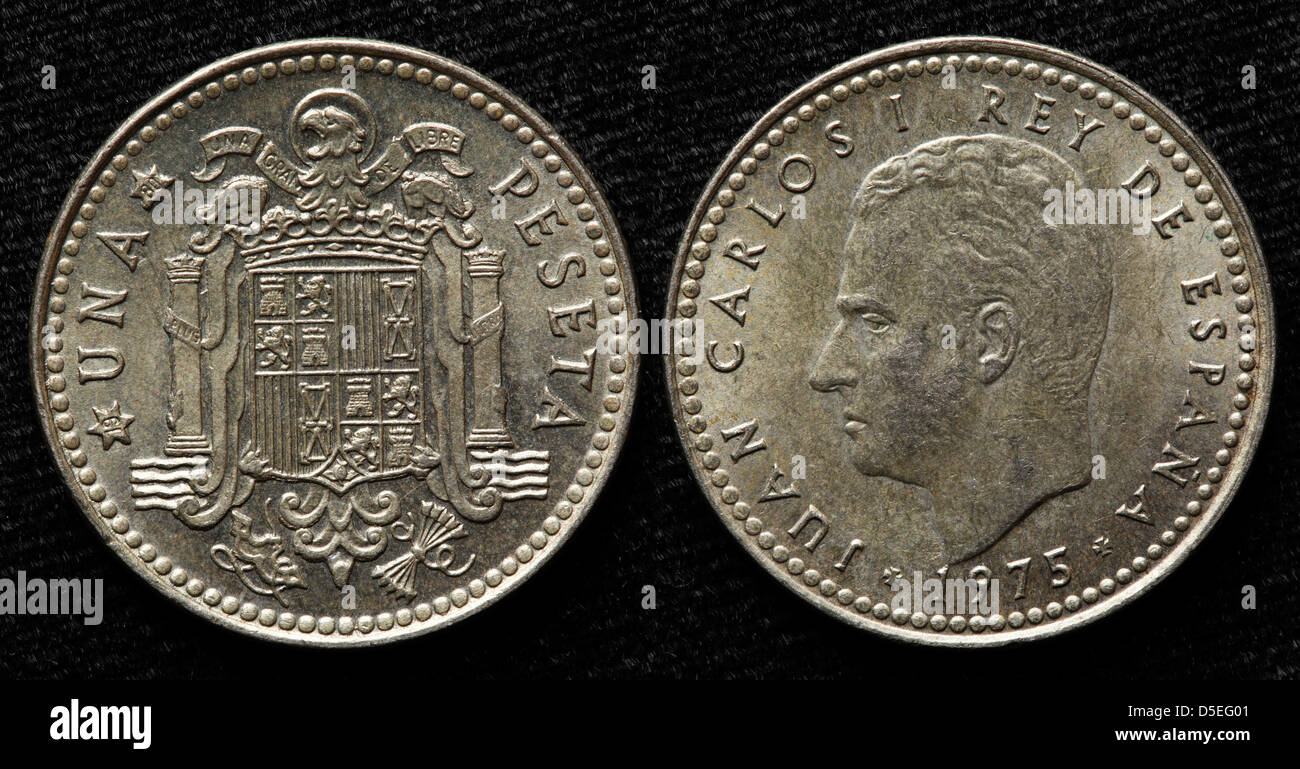 1 Peseta coin, King Juan Carlos I, Spain, 1975 Stock Photo