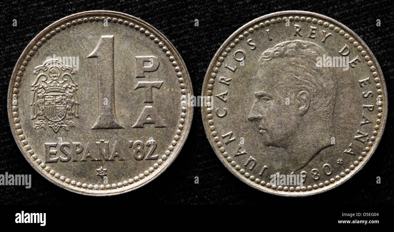 1 Peseta coin, King Juan Carlos I, Spain, 1980 Stock Photo