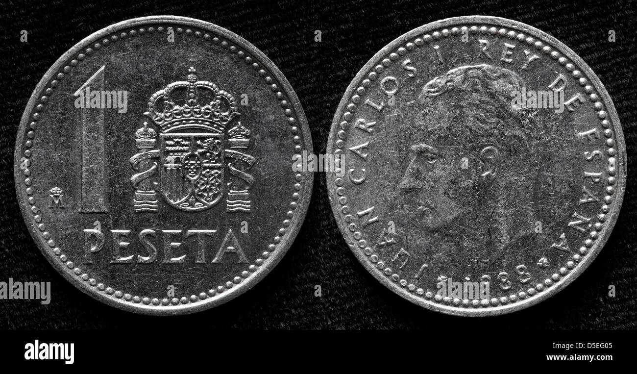 1 Peseta coin, King Juan Carlos I, Spain, 1988 Stock Photo