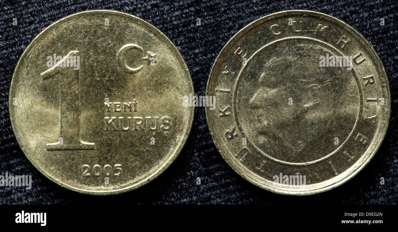 1 new Kurus coin, Turkey, 2005 Stock Photo