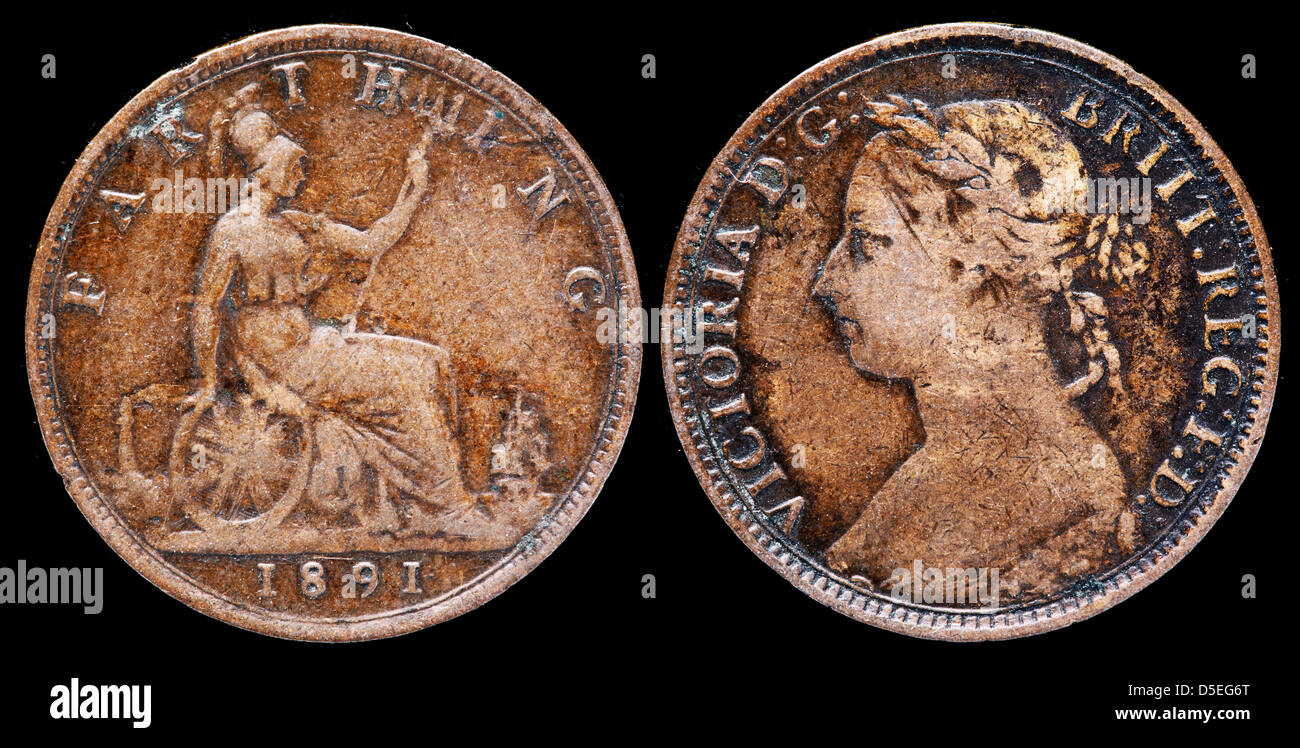 1 Farthing (1/4 penny) coin, Queen Victoria, UK, 1891 Stock Photo