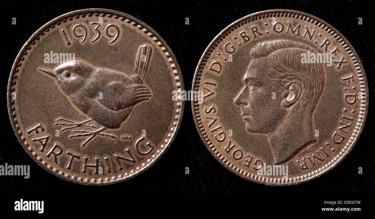 1 Farthing (1/4 penny) coin, UK, 1939 Stock Photo