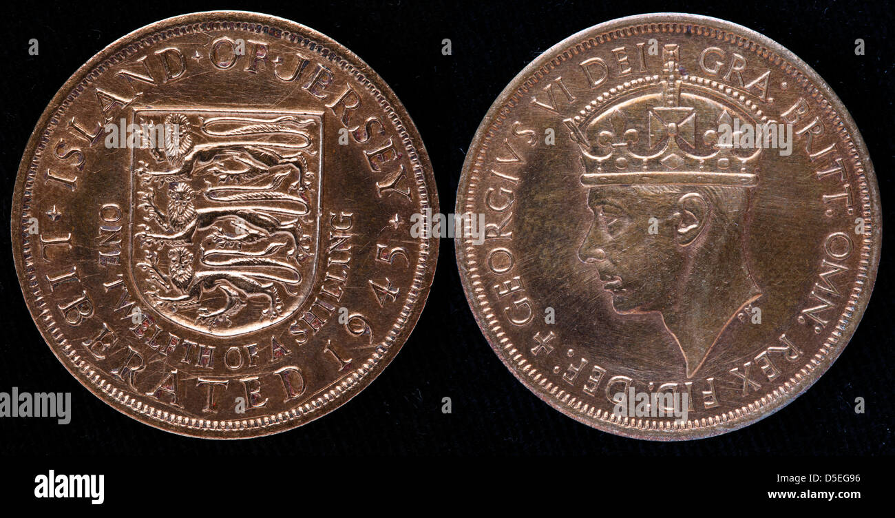 1/12 of a Shilling coin, King George VI, Island of Jersey, UK, 1945 Stock Photo